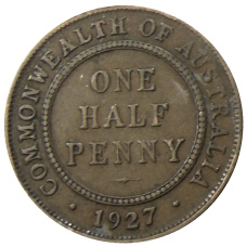 Монета 1/2 пенни 1927 года Австралия (аверс)