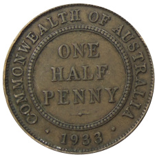 Монета 1/2 пенни 1933 года Австралия (аверс)