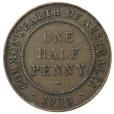 Монета 1/2 пенни 1933 года Австралия (аверс)