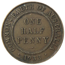 Монета 1/2 пенни 1933 года Австралия (аверс)