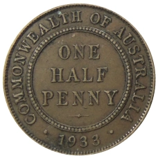 Монета 1/2 пенни 1933 года Австралия (аверс)