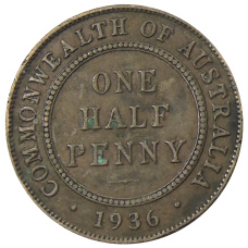 Монета 1/2 пенни 1936 года Австралия (аверс)