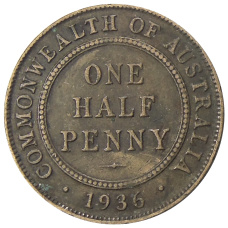 Монета 1/2 пенни 1936 года Австралия (аверс)