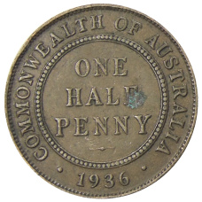 Монета 1/2 пенни 1936 года Австралия (аверс)