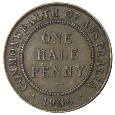 Монета 1/2 пенни 1936 года Австралия (аверс)