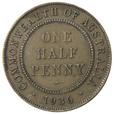 Монета 1/2 пенни 1936 года Австралия (аверс)