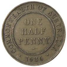 Монета 1/2 пенни 1936 года Австралия (аверс)