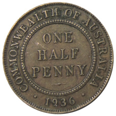 Монета 1/2 пенни 1936 года Австралия (аверс)