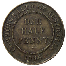 Монета 1/2 пенни 1936 года Австралия (аверс)