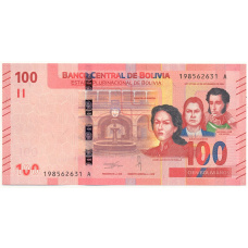 Банкнота 100 боливиано 1986 года Боливия