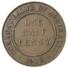 Монета 1/2 пенни 1938 года Австралия (аверс)