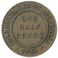 Монета 1/2 пенни 1938 года Австралия (аверс)