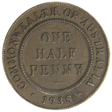 Монета 1/2 пенни 1938 года Австралия (аверс)
