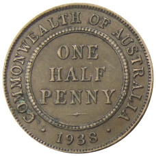Монета 1/2 пенни 1938 года Австралия (аверс)