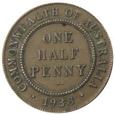 Монета 1/2 пенни 1938 года Австралия (аверс)