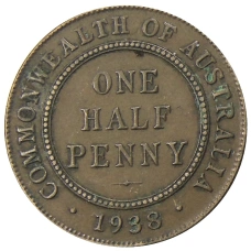 Монета 1/2 пенни 1938 года Австралия (аверс)