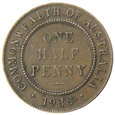 Монета 1/2 пенни 1938 года Австралия (аверс)