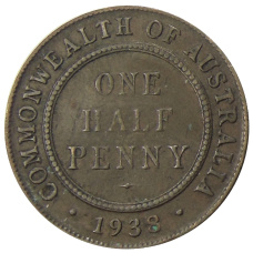 Монета 1/2 пенни 1938 года Австралия (аверс)