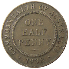 Монета 1/2 пенни 1938 года Австралия (аверс)