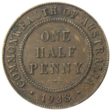 Монета 1/2 пенни 1938 года Австралия (аверс)