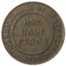 Монета 1/2 пенни 1938 года Австралия (аверс)