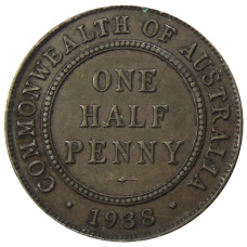 Монета 1/2 пенни 1938 года Австралия (аверс)