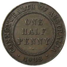 Монета 1/2 пенни 1938 года Австралия (аверс)