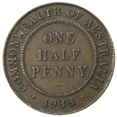 Монета 1/2 пенни 1938 года Австралия (аверс)