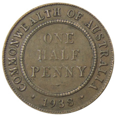 Монета 1/2 пенни 1938 года Австралия (аверс)