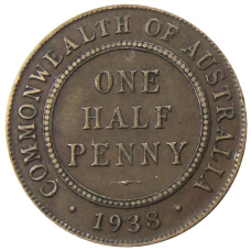 Монета 1/2 пенни 1938 года Австралия (аверс)