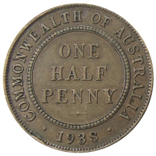 Монета 1/2 пенни 1938 года Австралия (аверс)
