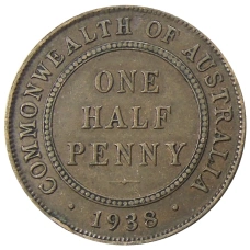 Монета 1/2 пенни 1938 года Австралия (аверс)