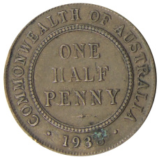 Монета 1/2 пенни 1938 года Австралия (аверс)
