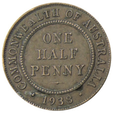 Монета 1/2 пенни 1938 года Австралия (аверс)