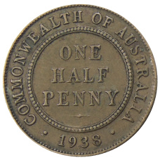 Монета 1/2 пенни 1938 года Австралия (аверс)