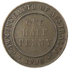Монета 1/2 пенни 1938 года Австралия (аверс)