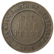 Монета 1/2 пенни 1938 года Австралия (аверс)