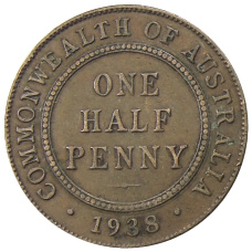 Монета 1/2 пенни 1938 года Австралия (аверс)