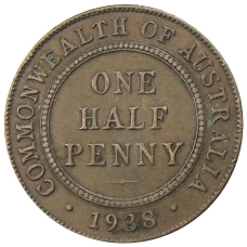 Монета 1/2 пенни 1938 года Австралия (аверс)
