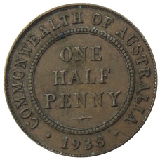 Монета 1/2 пенни 1938 года Австралия (аверс)