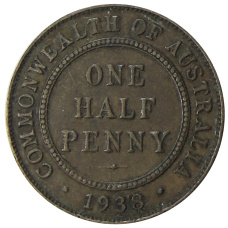 Монета 1/2 пенни 1938 года Австралия (аверс)