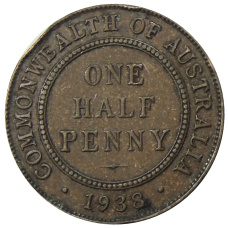 Монета 1/2 пенни 1938 года Австралия (аверс)