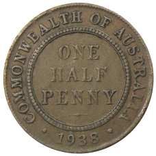 Монета 1/2 пенни 1938 года Австралия (аверс)