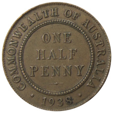 Монета 1/2 пенни 1938 года Австралия (аверс)