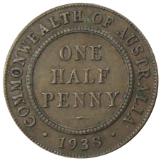 Монета 1/2 пенни 1938 года Австралия (аверс)