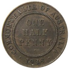 Монета 1/2 пенни 1938 года Австралия (аверс)