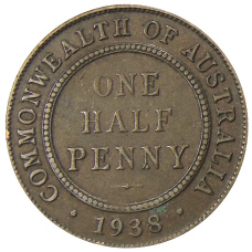Монета 1/2 пенни 1938 года Австралия (аверс)