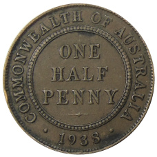 Монета 1/2 пенни 1938 года Австралия (аверс)