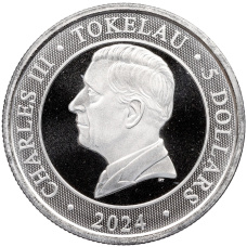 Монета 5 долларов 2024 года Токелау «Дикие пейзажи Океании — Крокодил» (реверс)