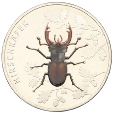 Монета 5 евро 2024 года D Германия «Чудесный мир насекомых — Жук-олень» (аверс)